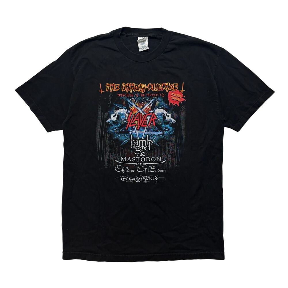 VTG Y2K 2006 The Unholy Alliance Slayer Band Black Graphic T-Shirt Men's L
